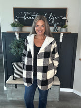Load image into Gallery viewer, Checker Fleece Jacket with Hood & Side Pockets – Black & White