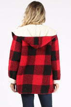 Load image into Gallery viewer, Checker Fleece Jacket with Hood & Side Pockets – Black & Red