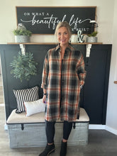 Load image into Gallery viewer, Long Plaid Flannel Shirt Jacket – Women’s Oversized Button-Down Shacket