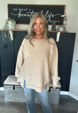 Load image into Gallery viewer, Ash Mocha Waffle Knit Pullover - Curvy Women's Acid Washed Top