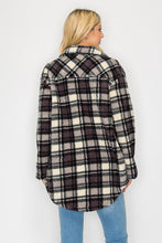 Load image into Gallery viewer, Black & Gray Fleece Sherpa Shacket – Cozy Women’s Oversized Shirt Jacket