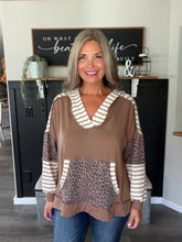 Load image into Gallery viewer, Stripes & Leopard Oversized Color Block Hoodie