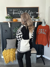 Load image into Gallery viewer, Checkered Open-Front Cardigan – Black & White Checkerboard Sweater