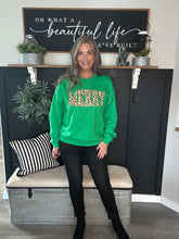 Load image into Gallery viewer, Leopard Merry Crewneck-Kelly Green