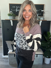 Load image into Gallery viewer, Stripes and Color Block Top-Gray