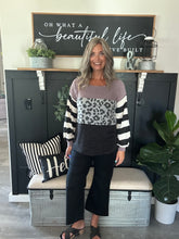 Load image into Gallery viewer, Stripes and Color Block Top-Gray