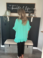 Load image into Gallery viewer, Mint Ruffle Sleeve V-Neck Top - Women's Flowy Top