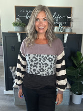 Load image into Gallery viewer, Stripes and Color Block Top-Gray