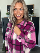 Load image into Gallery viewer, Plum Plaid Fleece Shacket