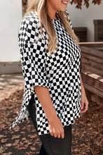 Load image into Gallery viewer, Checkered Print Side Slits Top-Plus Size
