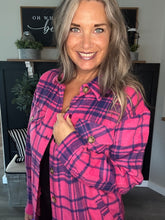 Load image into Gallery viewer, Vintage Flannel Plaid Shirtet – Fuschia & Navy