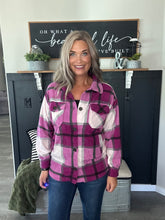 Load image into Gallery viewer, Plum Plaid Fleece Shacket