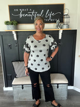 Load image into Gallery viewer, Ruffle Sleeve Dot Top-Heather Gray