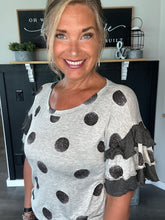 Load image into Gallery viewer, Ruffle Sleeve Dot Top-Heather Gray