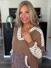 Load image into Gallery viewer, Stripes & Leopard Oversized Color Block Hoodie
