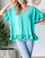 Load image into Gallery viewer, Mint Ruffle Sleeve V-Neck Top - Women's Flowy Top