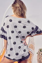 Load image into Gallery viewer, Ruffle Sleeve Dot Top-Heather Gray