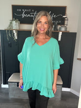 Load image into Gallery viewer, Mint Ruffle Sleeve V-Neck Top - Women's Flowy Top
