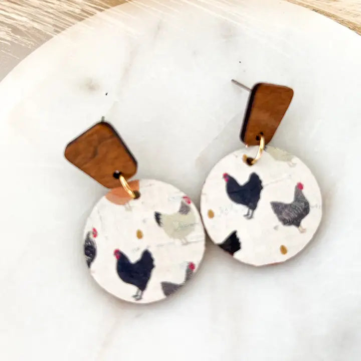 Wood Chicken Earrings