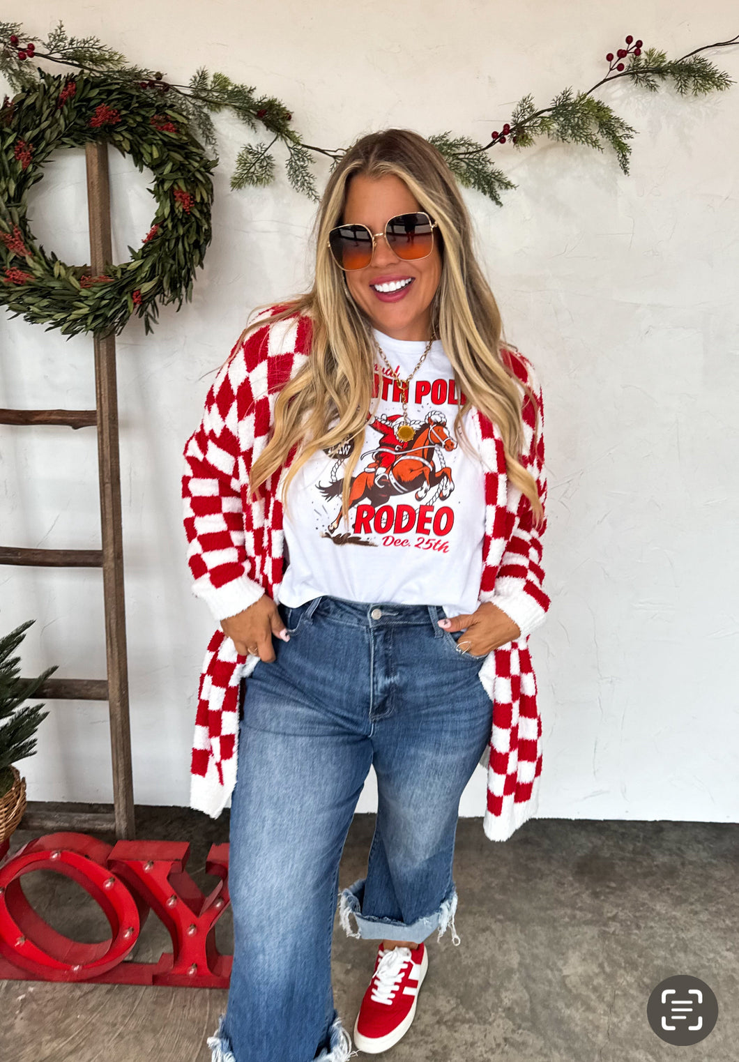 Cloud Soft Cardi-Red and White Check