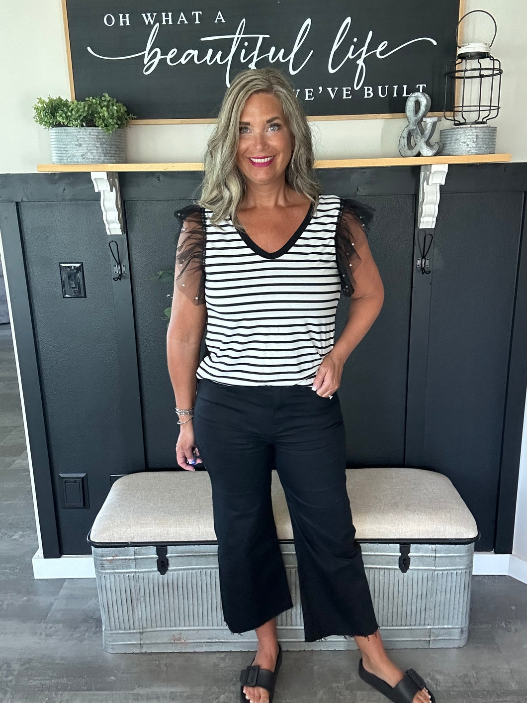High Rise Flare Crop Pants- Black