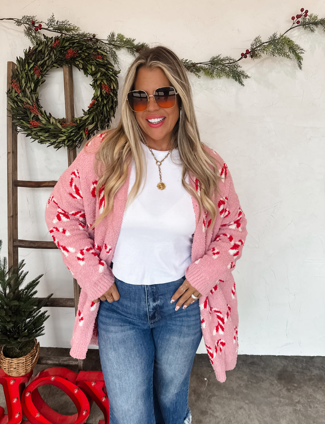 Cloud Soft Cardi-Pink Candy Cane
