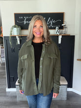 Load image into Gallery viewer, Olive &amp; Easy Ribbed Shacket
