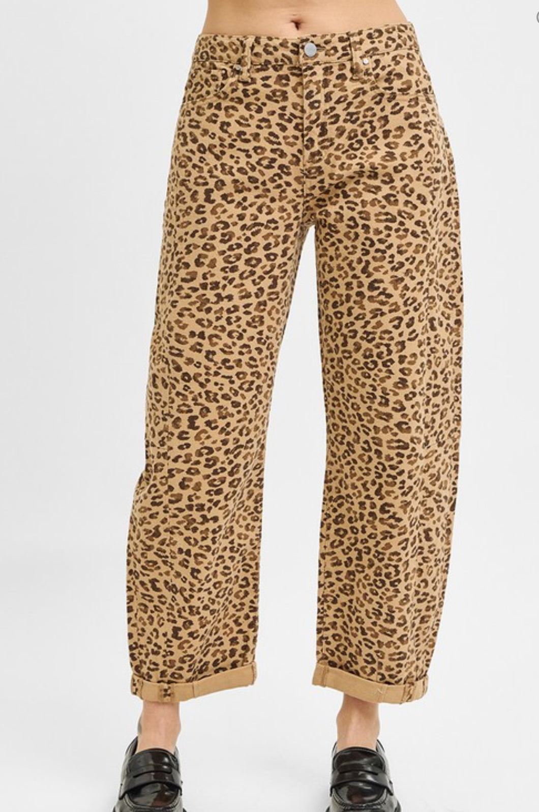 Risen Leopard Barrel Jeans-Camel