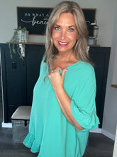 Load image into Gallery viewer, Mint Ruffle Sleeve V-Neck Top - Women's Flowy Top
