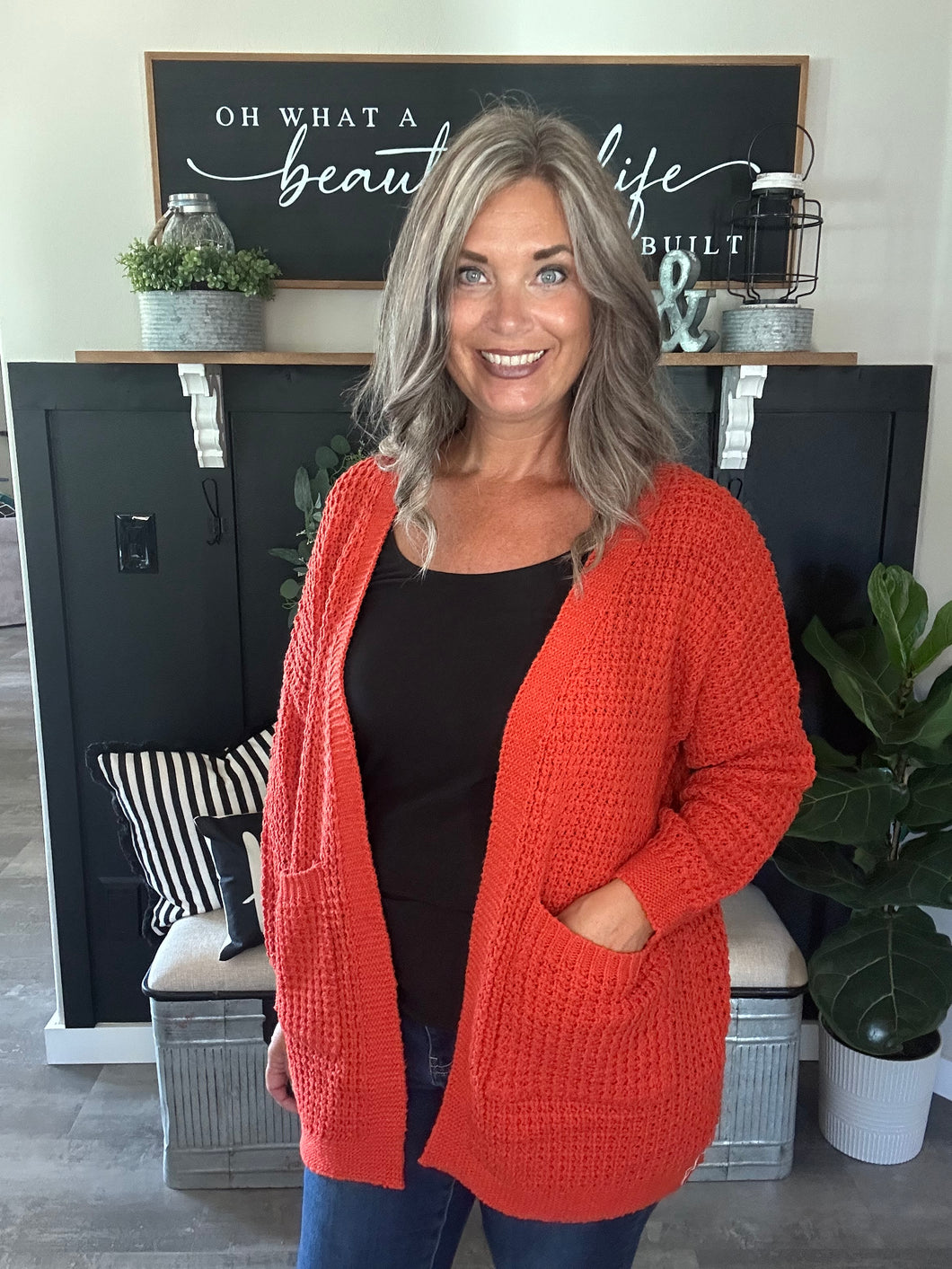 Knit Cardigan-Rust