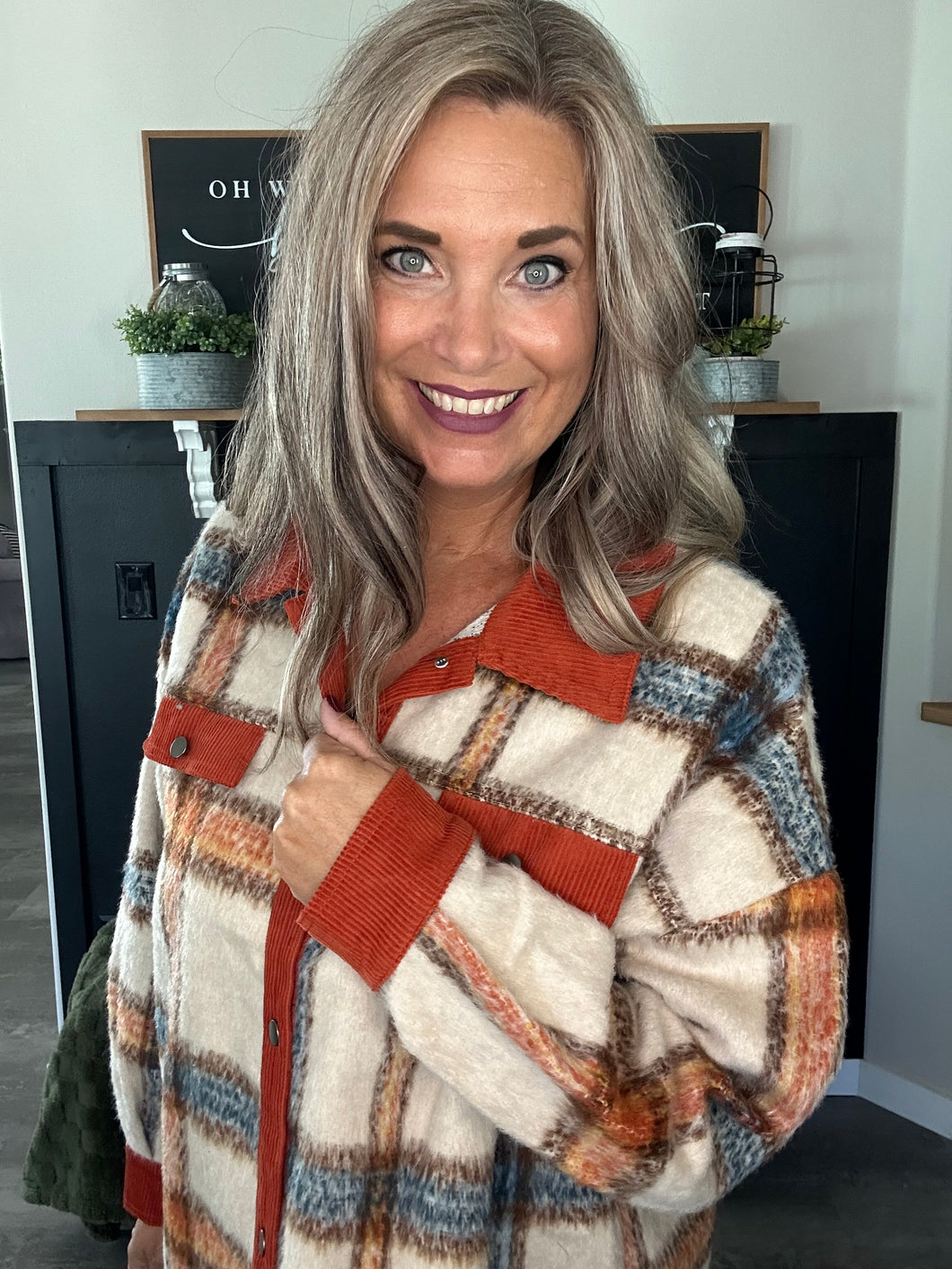 Fall Plaid Print Shacket-Plus Size