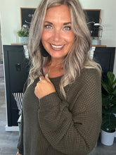 Load image into Gallery viewer, Curvy Popcorn Waffle Knit Top-Dark Olive Green
