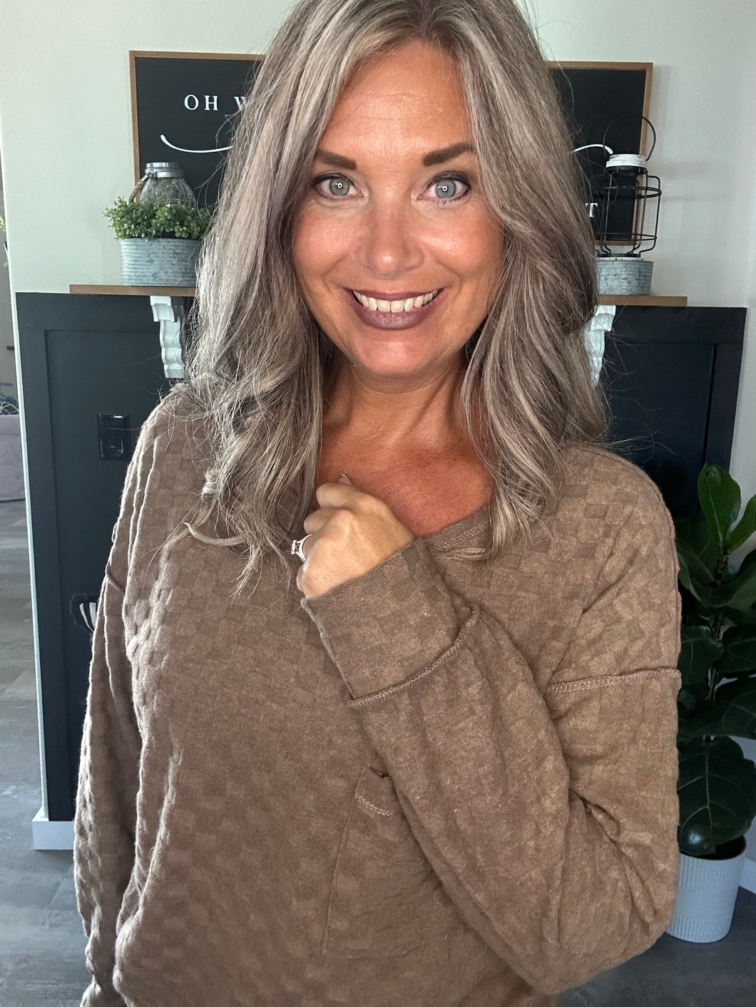 Brushed Check Top-Mocha