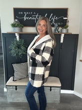 Load image into Gallery viewer, Checker Fleece Jacket with Hood &amp; Side Pockets – Black &amp; White
