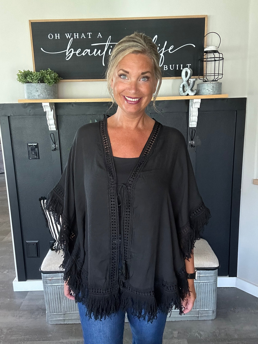 Fringe Kimono-Black