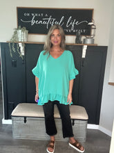 Load image into Gallery viewer, Mint Ruffle Sleeve V-Neck Top - Women's Flowy Top
