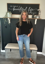 Load image into Gallery viewer, High Rise Straight Raw Hem Cropped Denim Pants-Medium Wash
