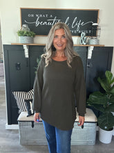 Load image into Gallery viewer, Curvy Popcorn Waffle Knit Top-Dark Olive Green

