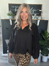 Load image into Gallery viewer, Front Tie Ruffle Sleeve Top-Black
