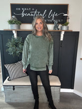 Load image into Gallery viewer, Acid Washed Ribbed Crew-Dark Green
