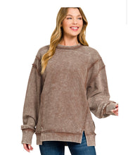 Load image into Gallery viewer, Washed &amp; Ribbed Pullover-Brown
