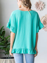 Load image into Gallery viewer, Mint Ruffle Sleeve V-Neck Top - Women's Flowy Top
