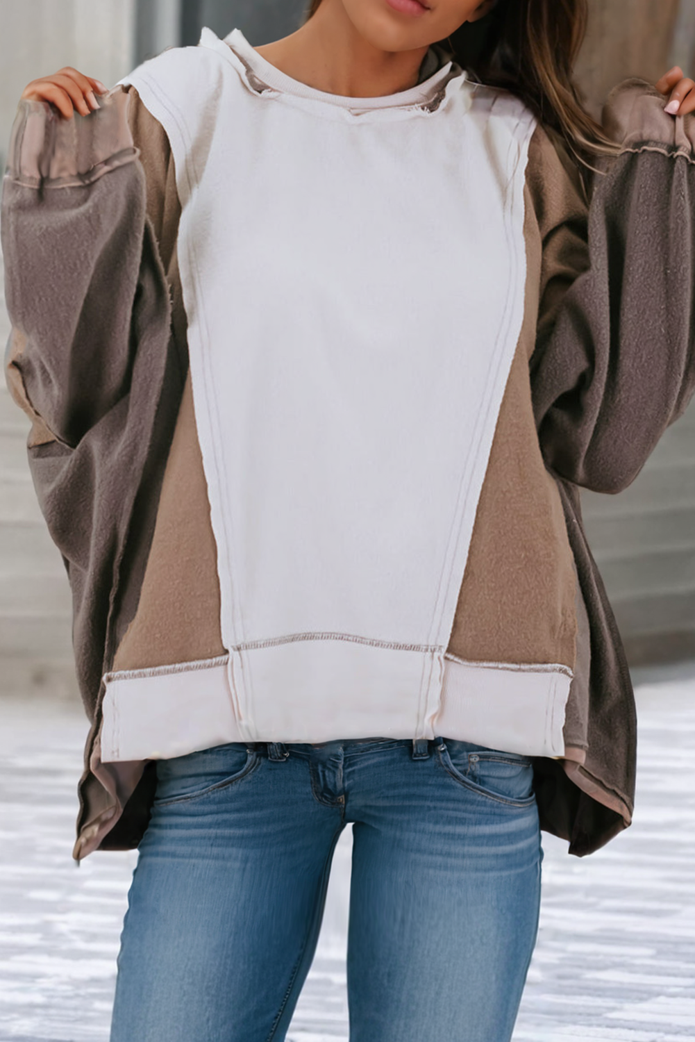 Cozy Oversized Patchwork Sweatshirt-Curvy