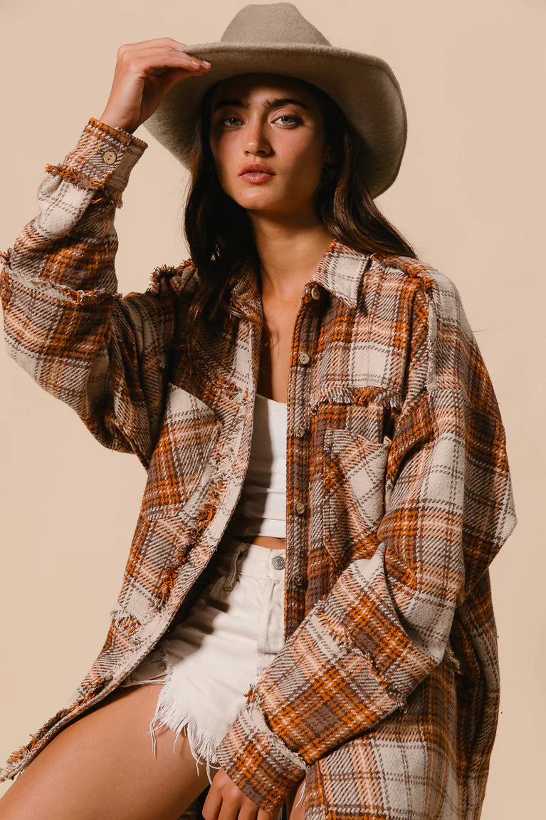 Frayed Edge Shacket-Rust