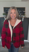 Load and play video in Gallery viewer, Checker Fleece Jacket with Hood &amp; Side Pockets – Black &amp; Red

