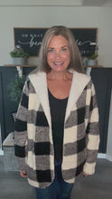 Load and play video in Gallery viewer, Checker Fleece Jacket with Hood &amp; Side Pockets – Black &amp; White
