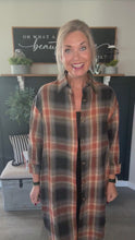 Load and play video in Gallery viewer, Long Plaid Flannel Shirt Jacket – Women’s Oversized Button-Down Shacket
