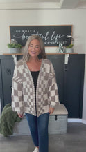Load and play video in Gallery viewer, Chunky Oversized Mocha Checkered Cardi
